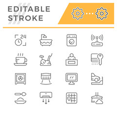 Set editable stroke line icons of hotel