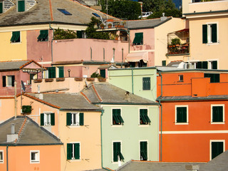 Fototapeta na wymiar GENOA, ITALY, OCTOBER 22, 2019 - Typical colorful houses in Genoa Boccadasse, Italy.