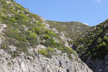 Nature in Greece during summer with rocky mountains