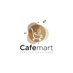 creative logo cafe mart, with  bubble background and shopping cart vector