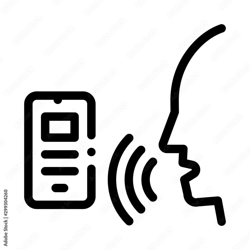 Sticker Smartphone Voice Control Icon Vector Thin Line. Contour Illustration