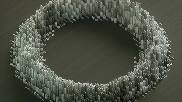 Circular waves formed by white binary digits on a grey background isometric view