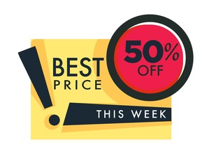 Best price 50% off isolated icon weekend sale and discount