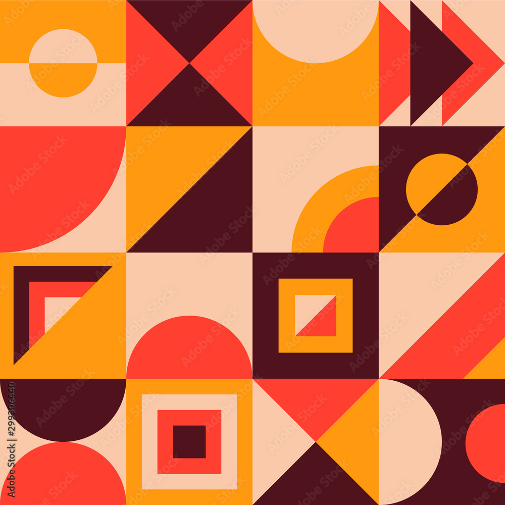 Poster minimal abstract geometric shapes composition. vector retro swiss graphic design with geometric bauh