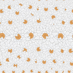 Vector Overlapping White and Orange Water Lily Flowers on White Background Seamless Repeat Pattern. Background for textiles, cards, manufacturing, wallpapers, print, gift wrap and scrapbooking.