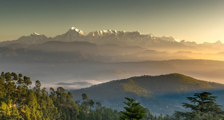Himalayan range during sunrise in different colours
