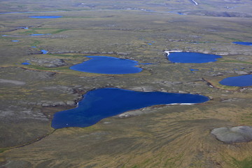 Tundra landscape in summer, Taymyr peninsula, aerial view