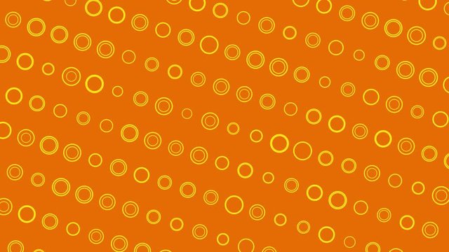 Spinning circle shapes in pattern on orange background. Abstract background animation.