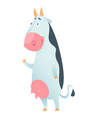 Cute cow in flat style isolated on white background. Vector illustration. Cartoon cow.