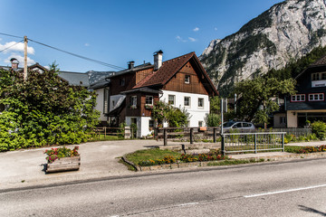 Fototapeta na wymiar Hallstadt, Austria - July, 2019: Hallstatt village Austria. Tourist destination.