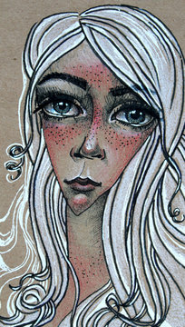 Hand-drawn face of a woman markers sketch
