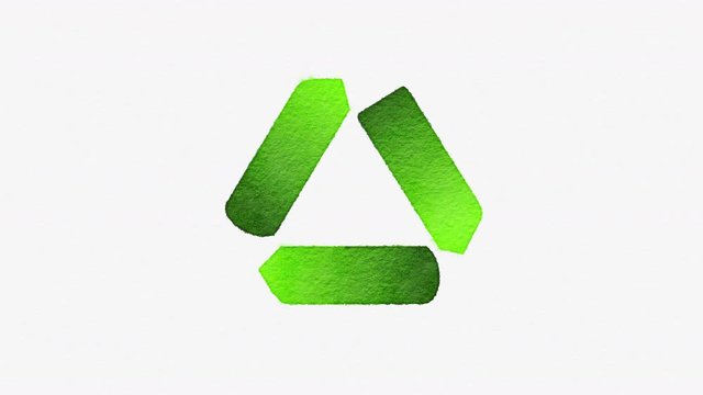 Animated hand drawn watercolor triangular recycling symbol on white background. Environmentally friendly world. Illustration of ecology the concept of info graphics. Icon