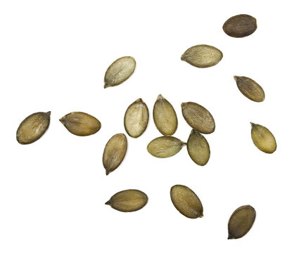 Pumpkin Seeds Isolated On White Background, Top View