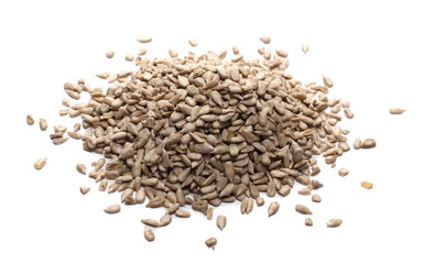 Peeled sunflower seeds isolated on white background