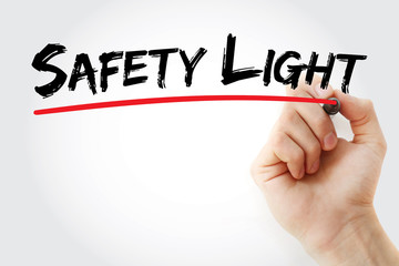 Safety Light text with marker, concept background