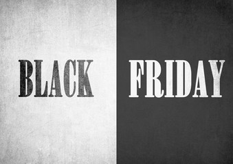 Fototapeta premium Black Friday shopping sale illustration, shopping concept with words Black and Friday on grunge symmetrical black and white background 