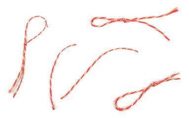 Colorful sewing string, rope set and collection isolated on white background, top view