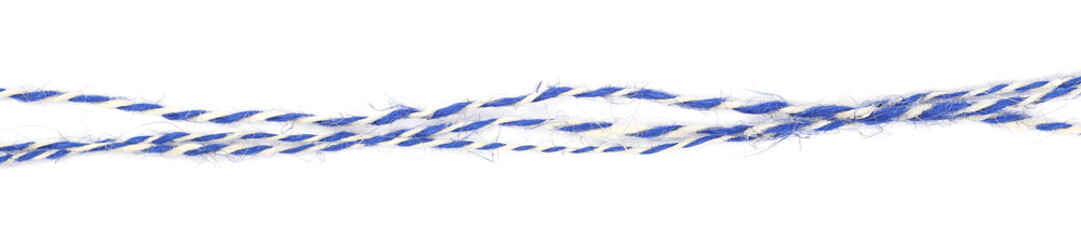 Colorful sewing string, rope isolated on white background, top view