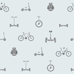 Scooter and electric transport background - Vector seamless pattern solid silhouettes of vehicles for graphic design