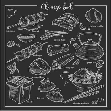 Chinese food chalk sketch national cuisine of China