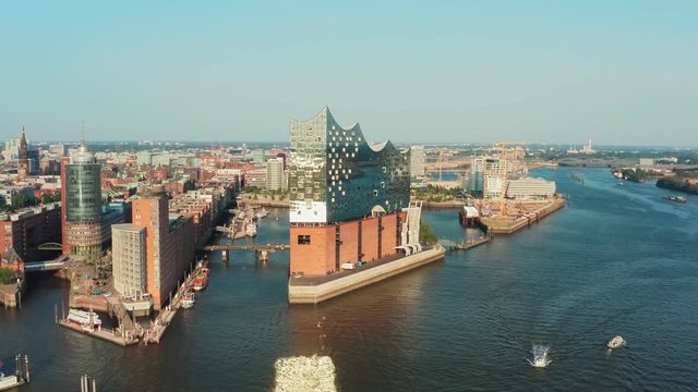 Panoramic aerial view of the city of Hamburg and the port of Hamburg