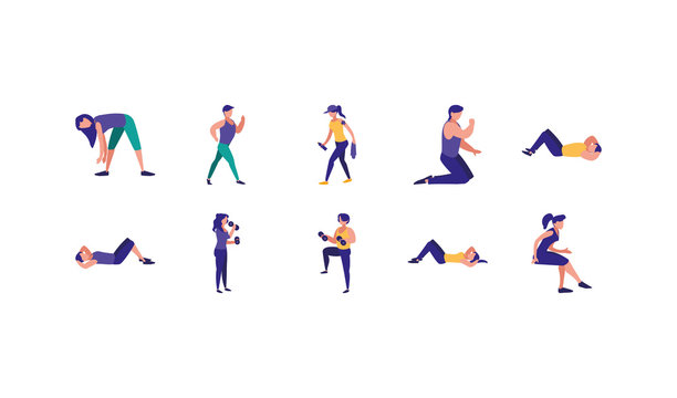 Variety people doing sport icon set pack vector design