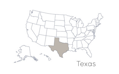 High detailed vector map - United States of America. Map with state boundaries. Texas vector map silhouette