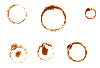 Stains from a glass with coffee on a white background