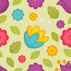 Easter holiday spring flowers tulips seamless pattern vector