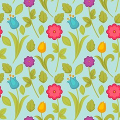 Easter holiday spring flowers tulips seamless pattern vector