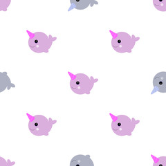 baby pair of narwhals seamless pattern