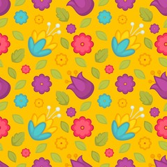 Easter holiday spring flowers tulips seamless pattern vector