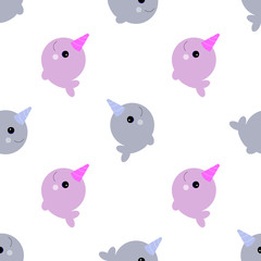 baby pair of narwhals seamless pattern