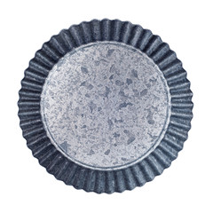 Spotted empty aluminum plate with a wavy edge isolated