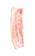 Slice of raw bacon on white background