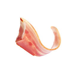 Slice of raw bacon on white background