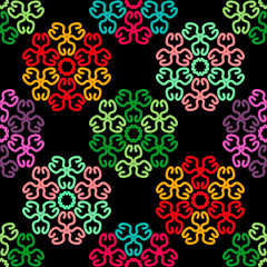 Bright seamless pattern with colorful circular geometric elements.