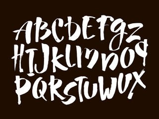 Vector Acrylic Brush Style Hand Drawn Alphabet Font. Calligraphy alphabet on a black background