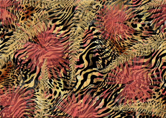pattern with leaves on zebra skin