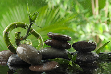 Composition with stones against blurred background. Zen concept