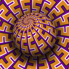 Patterned sphere soaring above the same surface. Optical illusion hypnotic vector illustration.