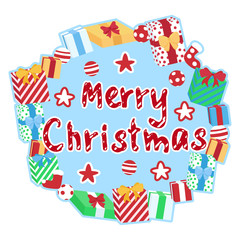 merry christmas beautiful frame with gift boxes for stickers, holiday decorations, greeting card, textile print,  editable vector illustration