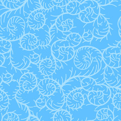 abstract beautiful winter frost seamless pattern on light blue background, editable vector illustration for christmas and new year decorations, paper, fabric, textile