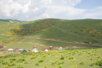 Fototapeta na wymiar Famous tourist attraction. Location place Western Georgia, Georgia, Europe. Caucasus mountains