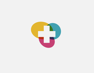 Creative abstract bright logo cross sign with spots ovals for a medical company or pharmacy