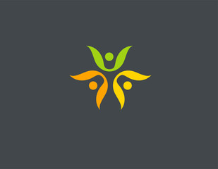 Creative abstract bright green logo of three plant shapes and the image of people for your company