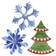 Naklejka na ściany i meble Christmas winter holiday symbol isolated. Watercolor background illustration set. Isolated winter illustration element.