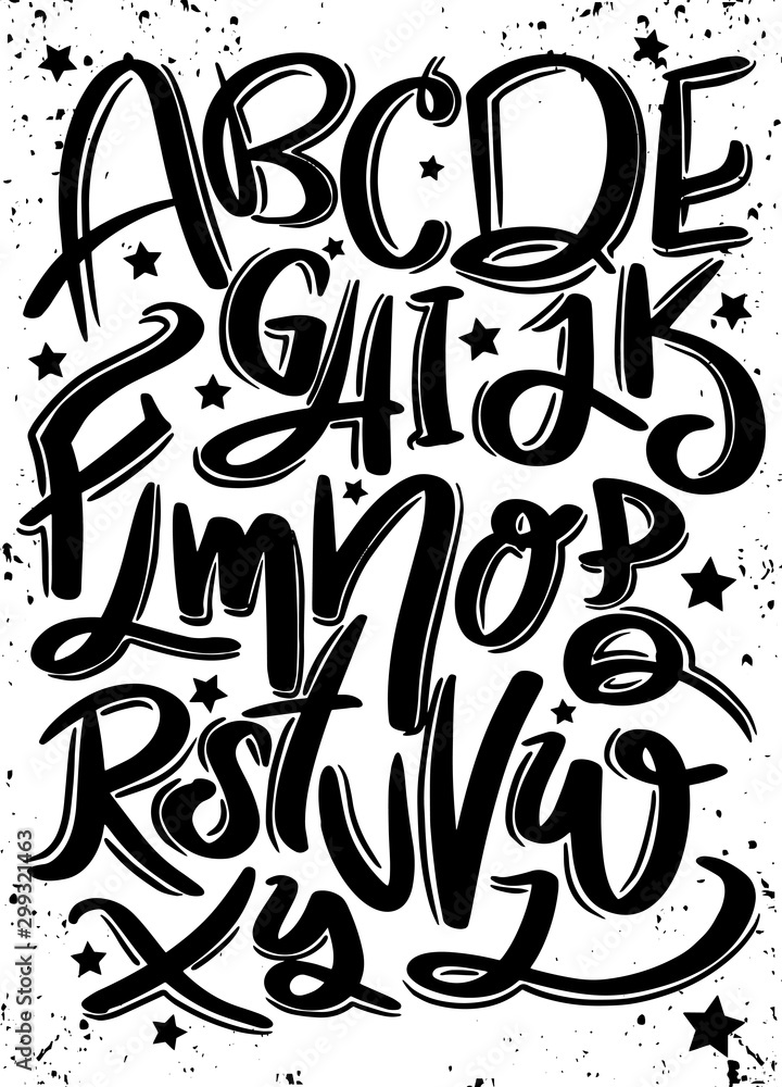 Poster hand drawn typeface set . brush painted characters: vector logo font.