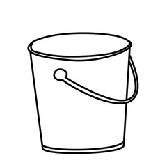 Cute cartoon bucket on a white background. For the cause of environmental friendliness. Graphic vector illustration for logos, packaging, children's decor, for design postcards, T-shirt