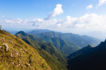 Fototapeta premium In national park Thailand.Mountain and blue sky. Cloudy and trees,fresh air,good time.Doi Luang in Tak Province Thailand.photo concept Thailand landscape and nature background 